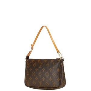 Louis Vuitton Monogram Bag Leather Pochette Accessoires Shoulder Brown